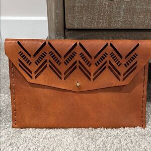 Brown Leather Clutch with Cutout Design